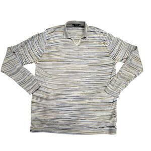 Bugatchi Mens XXL Striped Riviera V-Neck Polo Sweater Long Sleeve Cotton Italy